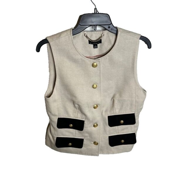 J.Crew Womens $158 Contrast Vest Linen Blend Dried Wheat Size 6 BZ872 - Picture 4 of 10